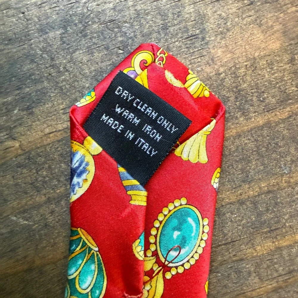 Leonard Paris Tie OS Silk Novelty Jewelry Print Red Made in Italy Dessin 164
